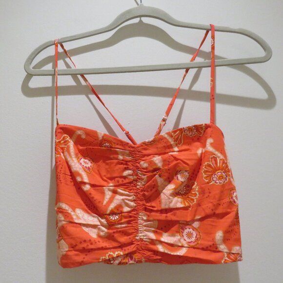 A.L.C. Arit Ruched Cropped Top Calla Multi Floral Paisley Red Boho Feminine NWT - Picture 7 of 14